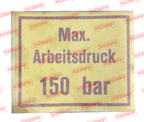 92625 Aufkleber  "max.Arbeitsdruck 150 bar"